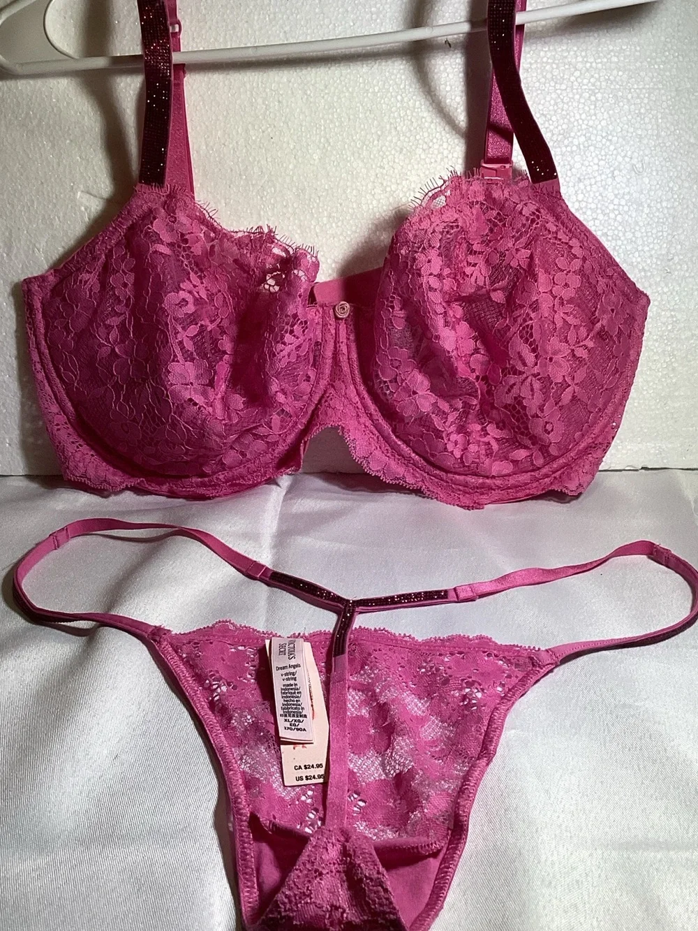 Victoria's Secret Hot Pink Lace Underwire Bra & Thong Set